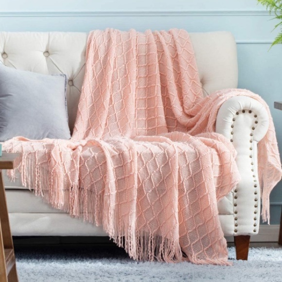 Light Purple Colorful Home/Dorm Tassel Knit Throw Cozy Fringe Patterned Blanket - Picture 8 of 16